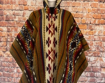 Alpaca wool blend Hooded Unisex poncho from Ecuador, warm, light in weight, superior craftsmanship, one size fits most.