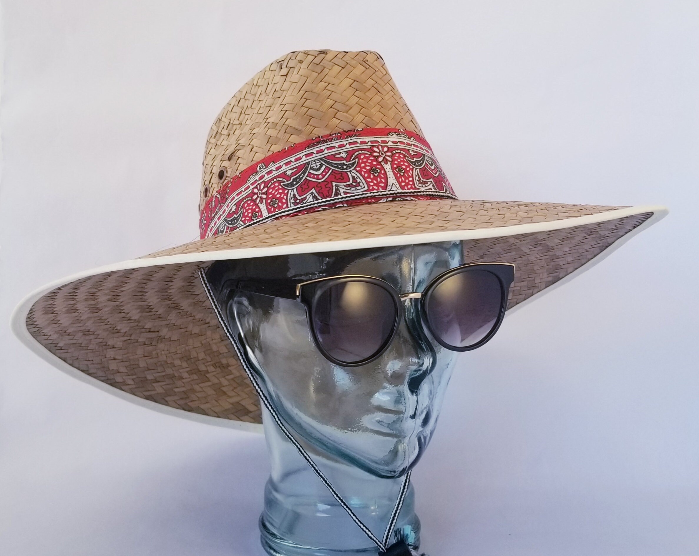 Ladies Red Bandana Straw Hat aprox. 19 x 18 Etsy