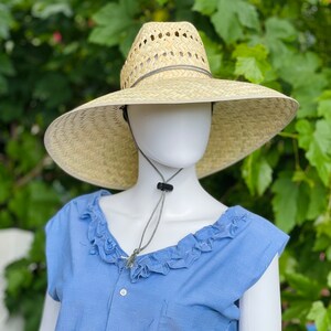 Gardening Natural Straw Hat, Brim size 5.50 in. inside circumference about 23.25 in. overall hat size 18.50x17.50 in. ventilated image 6