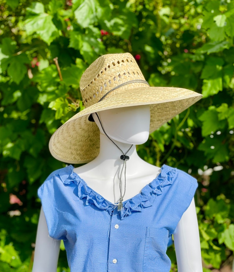 Gardening Natural Straw Hat, Brim size 5.50 in. inside circumference about 23.25 in. overall hat size 18.50x17.50 in. ventilated image 2