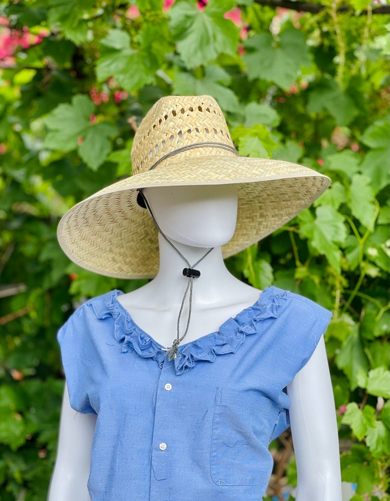 Gardening Natural Straw Hat, Brim size 5.50 in. inside circumference about 23.25 in. overall hat size 18.50x17.50 in. ventilated image 3