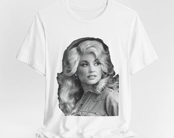 Camiseta unisex con gráfico de retrato en blanco y negro de Dolly Parton Country