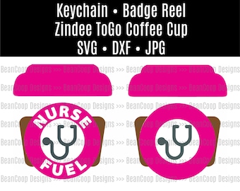Keychain / Badge Reel Cut File Zindee Acrylic Blank Nurse Fuel Stethoscope ToGo Coffee Cup Mug Shirt