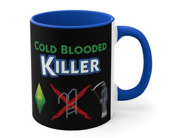 Los Sims Taza asesina de sangre fría Plumbob Pool Ladder Grim Reaper Coffee Gamer Nerd Nostálgico 90s Regalo Halloween