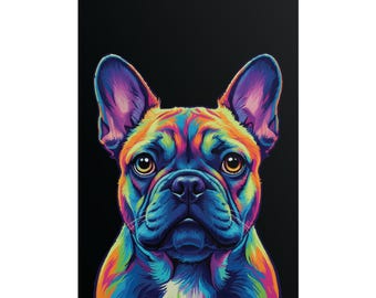 Póster Pop Art de Bulldog Francés, Póster enrollado a color, Decoración de pared, Impresión de Bulldog Francés, Regalo para amantes de los perros, Varios tamaños