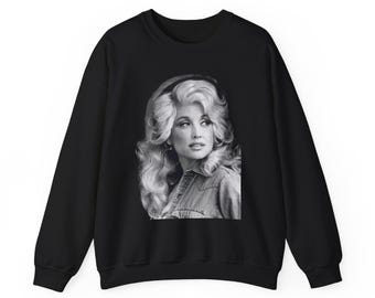 Sudadera con retrato de Dolly Parton, regalo para amantes de la música country, jersey gráfico de cuello redondo, top unisex en blanco y negro, ropa para fanáticos de la música