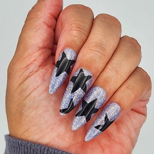Rock Star Glitter  Press On Nails/ Press On Nails/ Almond Nails/ Glitter Nails/ Star Nails/ Nails / Fake Nails/ False Nails/ Glue On Nails