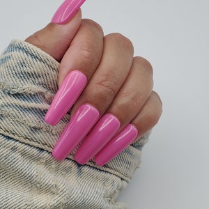 Pink Glow In The Dark Press On Long Coffin Nails/ Press On Nails/ Halloween Nails/ Pink Nails/ Fake Nails/ False Nails/ Glue On Nails/ Gift