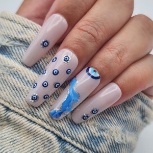 Evil Eye Blue Long Coffin Press On Nails/ Press On Nails/ Evil Eye Nails/ Blue Nails/ Coffin Nails/ Fake Nails/ False Nails/ Glue On Nails