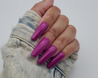 Neon Purple Long Coffin Press On Nails