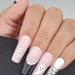 Pink Halloween Press On Long Square Nails/ Press On Nails/ Halloween Nails/ Fake Nails/ False Nails/ Glue On Nails/ Gift