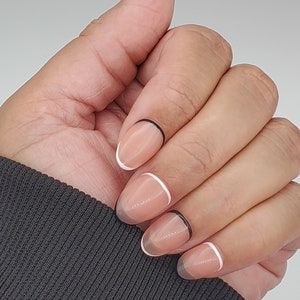 Thin Black and White French Press On Extra Short Nails/ Press On Nails/ Short Nails/ French Nails/ Fake Nails/ Glue On Nails/ Gift