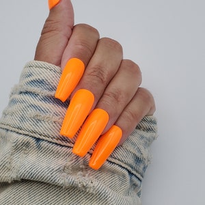Neon Tangerine Long Coffin Press On Nails