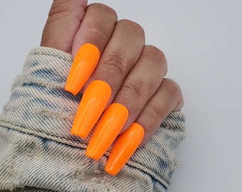 Neon Tangerine Long Coffin Press On Nails