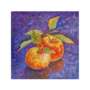 Apples Original Art Fruit Still Life Oil Painting Food Wall Art 8&quot; × 8&quot; By Natalia Bassin