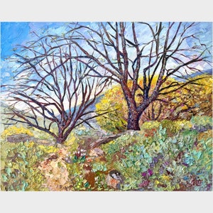 Trees Original Art Landscape Impasto Oil Painting Spring in Mountain Wall Art 16&quot; × 20&quot; By  Natalia Bassin