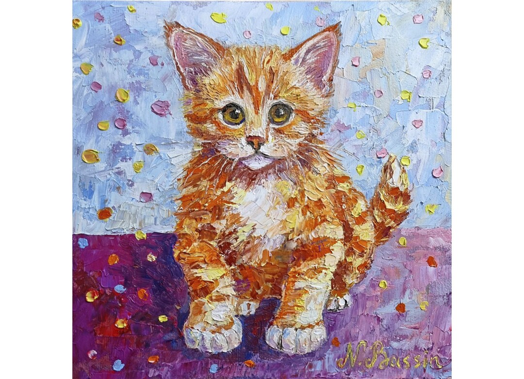 Ginger Tabby Kitten Original Art Cat Oil Painting Colorful Tabby Kitten ...