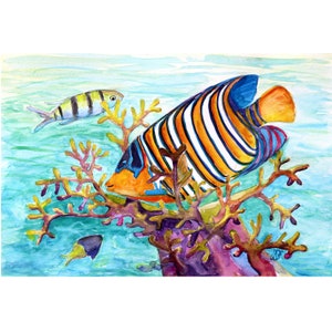 Royal Angelfish Original Art Exotic Fish Original Watercolor Painting Sea Coral Watercolor Wall Art 9 &quot; × 13.5&quot; By Natalia Bassin.