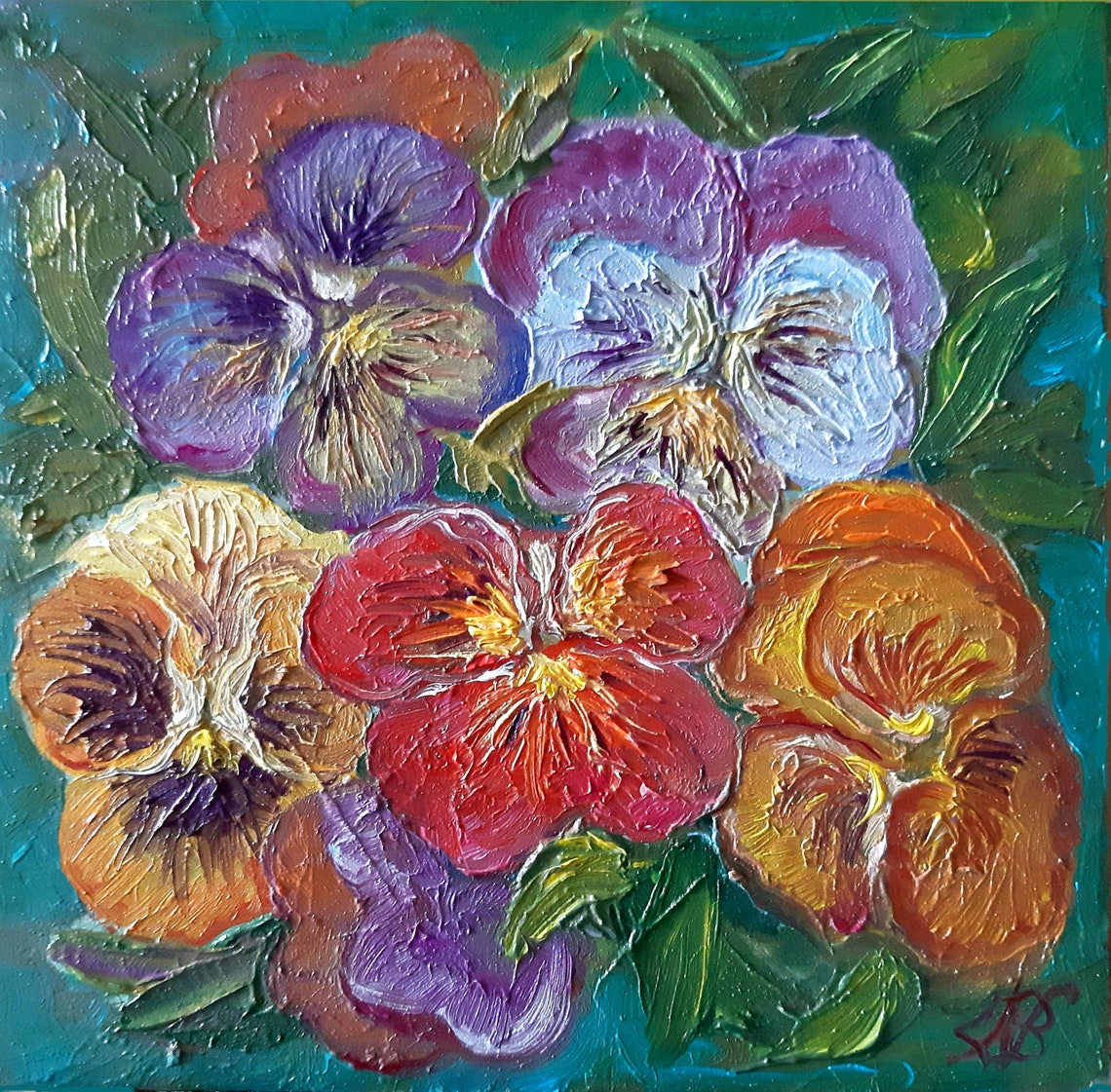 Pansies Painting Flowers Original Wall Art Floral Small Etsy