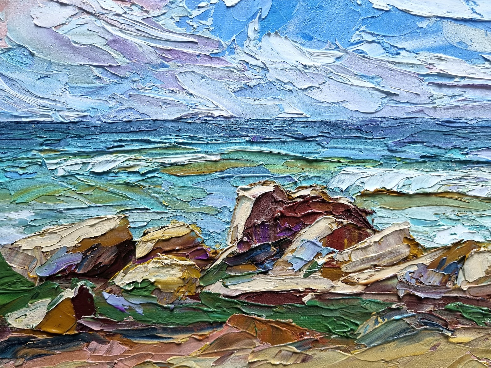 Seascape Impasto Painting Clouds Original Wall Art Ocean | Etsy