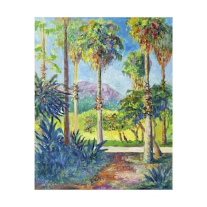 Palm Trees Original Art Israel Landscape Impasto Oil Painting  Park Ramat Hanadiv Rothschild Garden Artwork Size 16" / 20" By Natalia Bassin