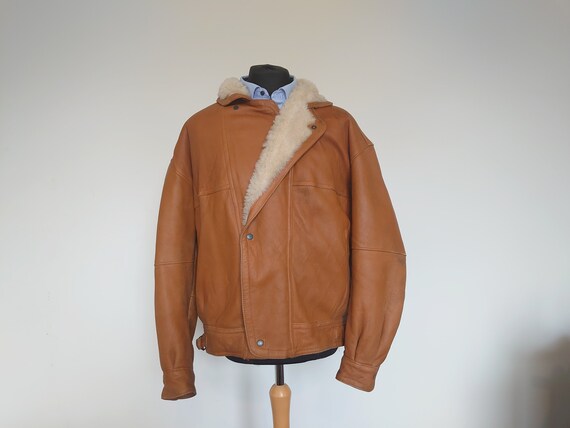 Vintage Shearling Jacket Lammfell Mens Large Leath
