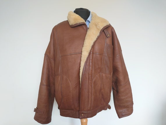 Vintage Shearling Jacket g.Eppe Mens Large Leather