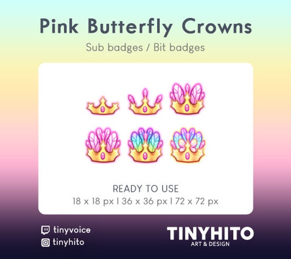6 Twitch Sub Badges Cheer Bit Badges Pink Butterfly Crown Etsy