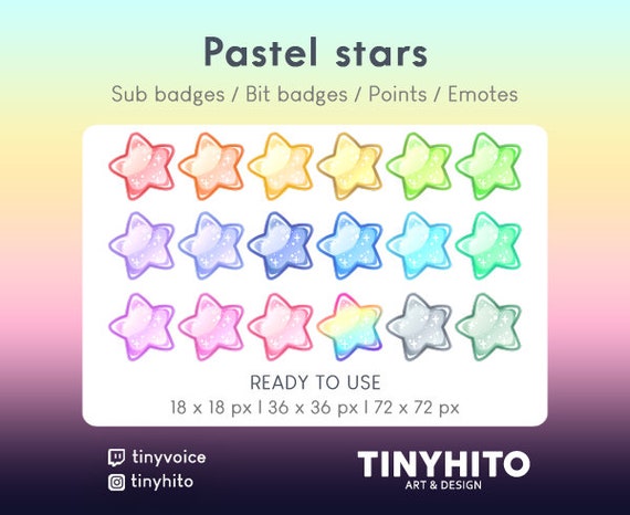 18 Twitch Sub Badges Cheer Bit Badges Cute Star Rainbow Etsy