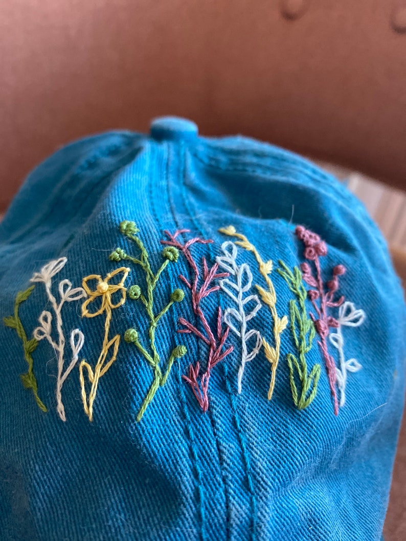 Hand Embroidered Floral Hat - Etsy