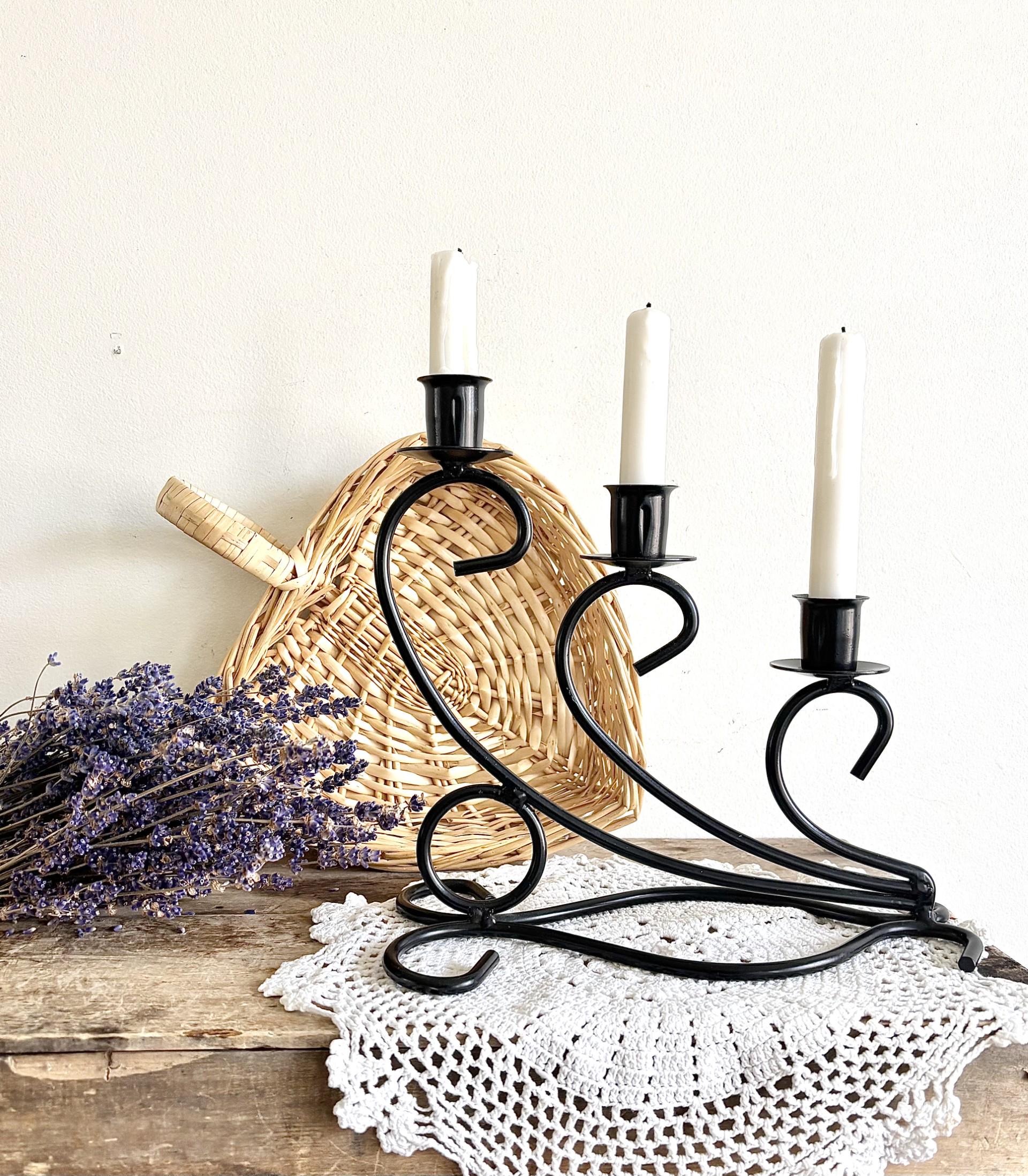 Bougeoir Vintage 3 Branches En Bois De Vigne Vernis - Artisanat - Occasion