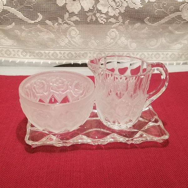 Vintage Rossetta Lead Crystal Sugar Bowl and Creamer Set