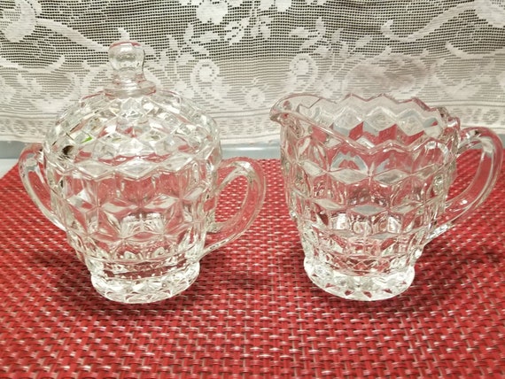 Vintage Depression Glass Diamond Pattern Clear Glass Sugar Etsy