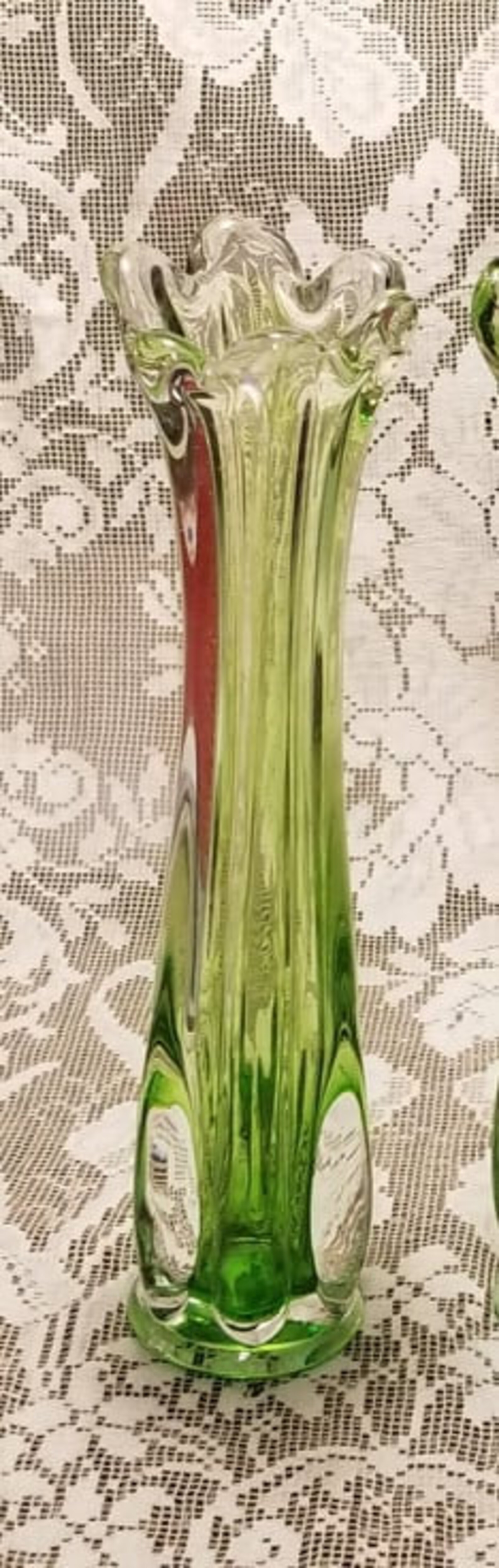 Vintage Murano MidCentury Vert et Clear Swung Bud Vase Etsy France