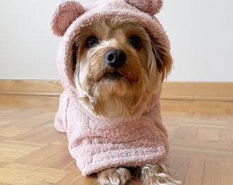 Customizable Dog Bathrobe | High-Quality Cotton | Teddy Ears | Quick Dry | Everyday Luxury | Peignoir pour chien | Rose