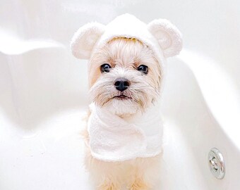 Customizable Dog Bathrobe | High-Quality Cotton | Teddy Ears | Quick Dry | Everyday Luxury | Peignoir pour chien | Vanilla
