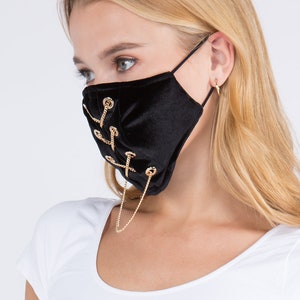 70% OFF Velvet Gold Chain Face Mask and Rhinestone Crystal Mesh Top Quality Perfect for Holiday image 1