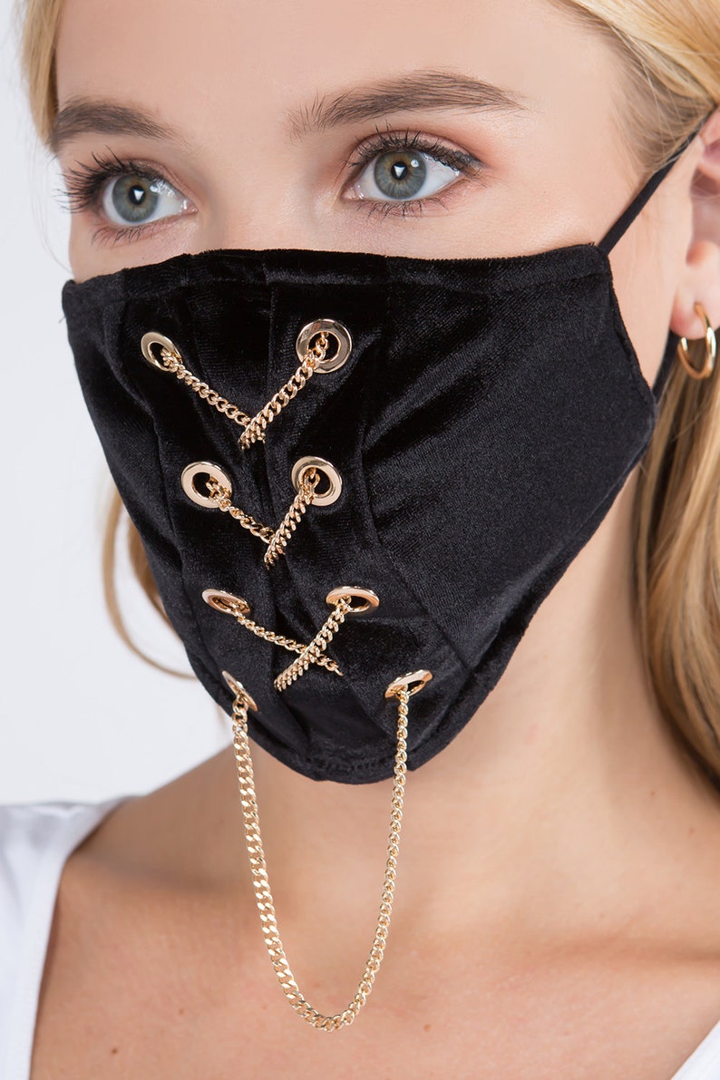 70% OFF Velvet Gold Chain Face Mask and Rhinestone Crystal Mesh Top Quality Perfect for Holiday image 2