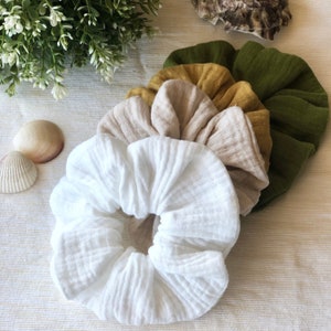 Oversized Muslin Scrunchies - Neutrals Hair Ties / Italy Made, Elastic Hair Ties, Ponytail Holder Hair Bands, Care Package Neutral Scrunchie