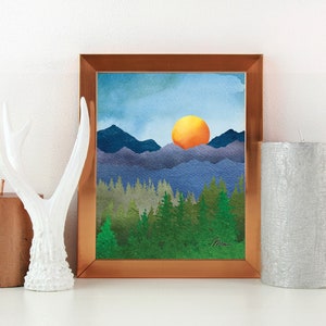 Stormy Mountain Sky Watercolor Print, Mountains, Trees, 8x10 Mountain Watercolor Print, Mountain Wall Decor, Nature Print, Mountain Art