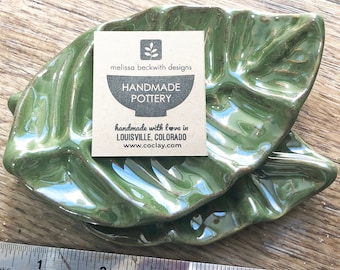Handmade Leaf Pottery Dish: Ceramic Soap, Jewelry, Trinket Tray