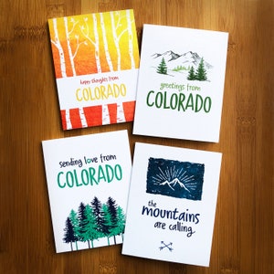 Colorado Mountains greeting cards  - 8 pack note card, mountain art, Sky, Mountain, River, Trees, blank card, nature, watercolor