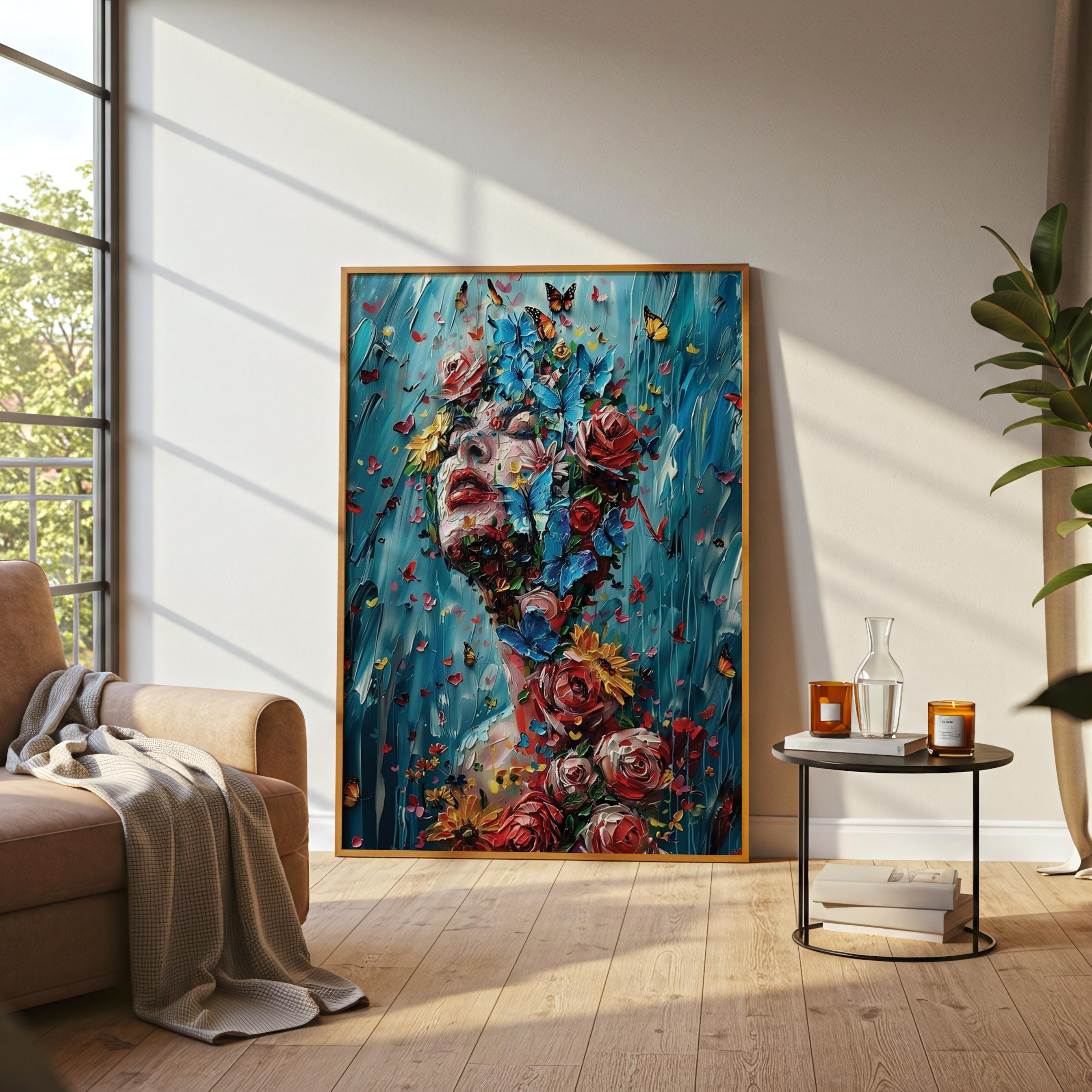 Floral Butterfly Woman Canvas Print, Handmade Framed Wall Art - Etsy