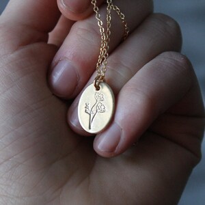 Hand Stamped Poppy Oval Necklace//Made to Order//Brass Oval image 2