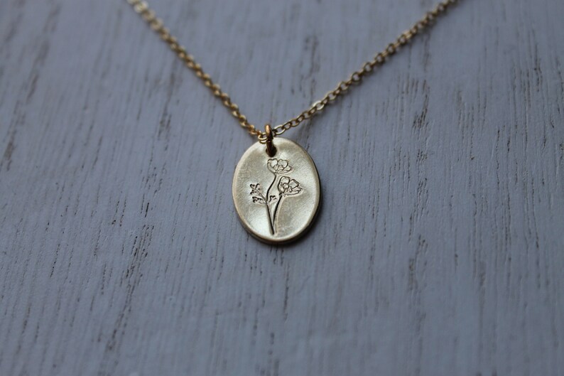 Hand Stamped Poppy Oval Necklace//Made to Order//Brass Oval image 3