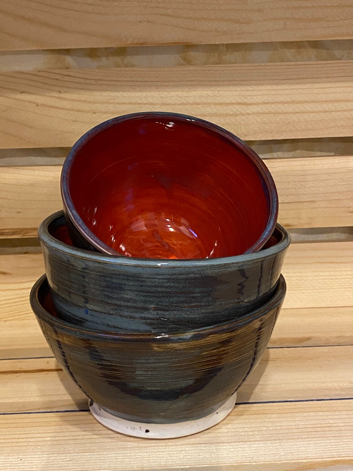 Small Ceramic Stackable Bowl Set. Stones Denim & Cinnabar Etsy