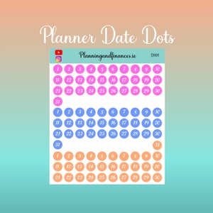 Planner Date Dots Stickers \ Abnehmbare matte Planer Sticker / Monatsplaner Sticker Pink Blau Pfirsich