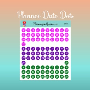 Planner Date Dots Stickers \ Removeable Matt Planner Stickers / Monthly Planner Stickers Pink Purple Green