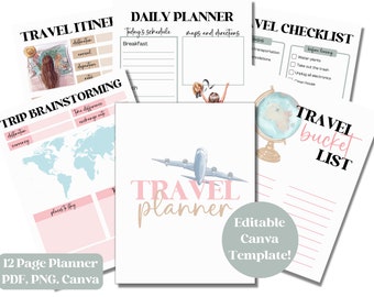 Travel Planner | Vacation Planner | Canva Planner | Customizable Planner