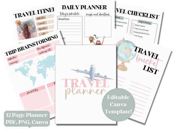 Travel Planner | Vacation Planner | Canva Planner | Customizable Planner